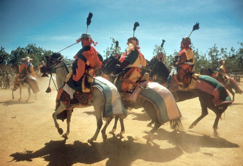 Regiment of mounted armed guards in a procession during festival of Sallah, Katsina, Nigeria