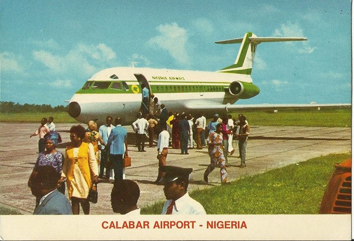 Nigeria Airways Fokker 28 at Calabar airport 1970s
