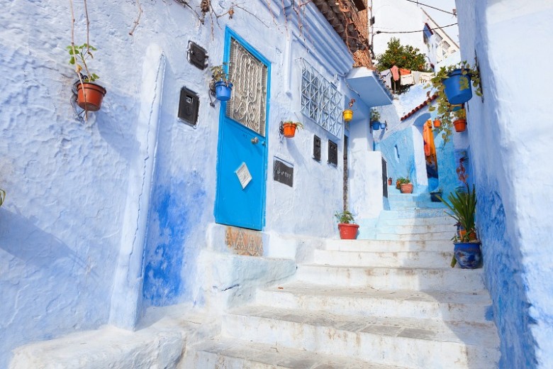 An alleyway in the medina, Chefchaouen, Morocco