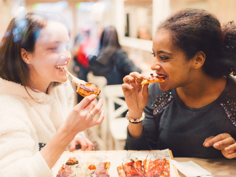 Girls Eating Classic Pizza Italy Visa