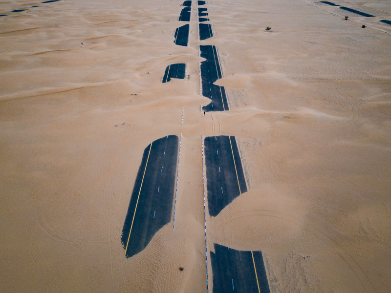 Arabian desert over Dubai's roads