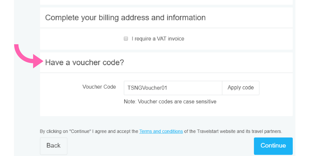 Showing where to insert a Voucher Code when Booking A Flight
